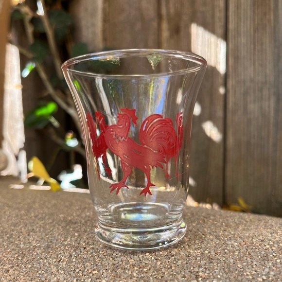Libby Red Rooster Vintage Set of Chicken Juice Glasses Red Rooster & Cherry Cups - Picture 2 of 12